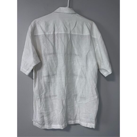 100% Linen Smash Cream Button Up Short Casual Sleeve Men’s Shirt - Picture 2 of 6
